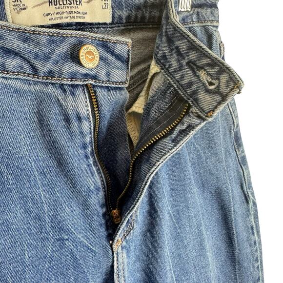 Hollister Patchwork Raw Hem High Rise Straight Leg Cropped Mom Jeans Size 26 - Picture 6 of 9